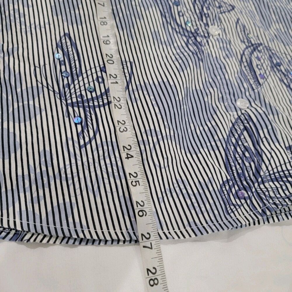Alfred Dunner‎ Womens Button Up Top Size XXL Striped Butterflies Sequin - Picture 6 of 7